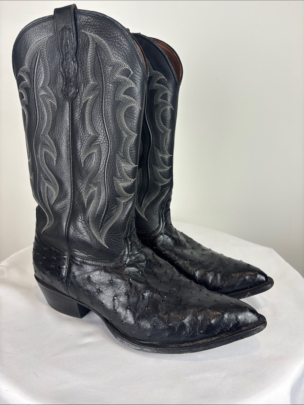 Nocona Ostrich Cowboy Boots Men’s 11 EE Black Full Quill Western Leather Boots